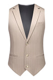 Khaki Randig 3 stycken Notched Lapel Mäns Formella Kostymer