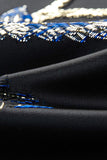 Blå och svart skårad kavajslag Jacquard 2-delad baldräkter för män