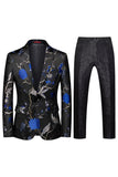 Notched Lapel Enkelknäppt Jacquard 2 Piece Lila Prom Kostymer för män