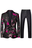 Notched Lapel Enkelknäppt Jacquard 2 Piece Lila Prom Kostymer för män