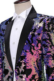 Glittrande mäns Blå Lila Notched Lapel Prom Kavaj med Paljetter