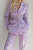 Lila 2 delar Notched Lapel Långärmad Business Suits