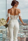 Vit Off The Shoulder Spets Appliqued Brud Jumpsuits