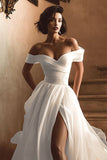 Vit Av Axeln En Linje Bröllopsklänning Med Slits
