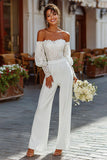 Off the Shoulder Vit Brud Jumpsuits med Spets