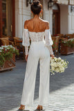 Off the Shoulder Vit Brud Jumpsuits med Spets