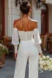 Off the Shoulder Vit Brud Jumpsuits med Spets
