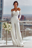 Vit Off The Shoulder Lace Långa Brud Jumpsuits