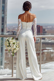 Vit Off The Shoulder Lace Långa Brud Jumpsuits