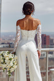 Vit Off The Shoulder Lace Långa Brud Jumpsuits