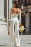 Off The Shoulder Spets Vit Bröllop Jumpsuits