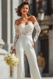 Off The Shoulder Spets Vit Bröllop Jumpsuits