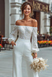 Off The Shoulder Vit Spets Bröllop Jumpsuits