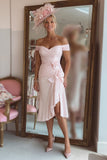 Off The Shoulder Ruched Candy Rosa Mor Till Bruden Klänning Med Slits