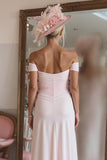 Off The Shoulder Ruched Candy Rosa Mor Till Bruden Klänning Med Slits
