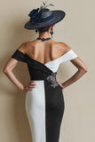Svart Och Vit Off The Shoulder Bodycon Midi Klänning För Brudens Mor Med Slits