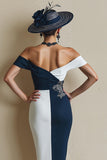 Svart Och Vit Off The Shoulder Bodycon Midi Klänning För Brudens Mor Med Slits