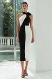 Svart och vit Halter Midi Bodycon Formell Klänning