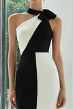 Svart och vit Halter Midi Bodycon Formell Klänning