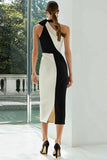 Svart och vit Halter Midi Bodycon Formell Klänning