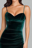 Mörkgrön Sammet Långa Spaghetti Straps Formell Klänning Med Slits