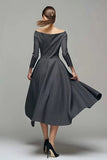 Mörkgrå A Line Bateau Neck Work Dress med långa ärmar