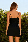 Bodycon Spaghetti Remmar Liten Svart Klänning med rosetter