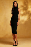 Svart Hög Hals Bodycon Midi Cocktail Klänning
