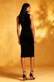 Svart Hög Hals Bodycon Midi Cocktail Klänning