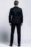 Mix Svart Rutnät 2-delad Slim Fit Notched Kavajslag Män Formella kostymer