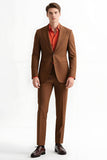 Peak Lapel 2 Piece Enkelknäppt Slim Fit Bruna kostymer för män