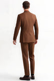 Peak Lapel 2 Piece Enkelknäppt Slim Fit Bruna kostymer för män