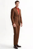 Peak Lapel 2 Piece Enkelknäppt Slim Fit Bruna kostymer för män