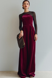 Cabernet Sheath Velvet Lång Formell Klänning med Ärmar