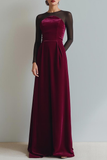 Cabernet Sheath Velvet Lång Formell Klänning med Ärmar