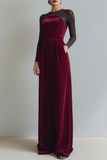 Cabernet Sheath Velvet Lång Formell Klänning med Ärmar