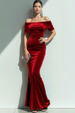 Marinblå Sjöjungfru Sammet Off The Shoulder Maxi Aftonklänning