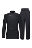 Svart Slim Fit 2-delad kostym med mandarinkrage för män