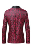 Mörkröd Jacquard Sjal Kavajslag Prom Kavaj för män