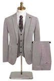 3-delad Slim Fit Notched Lapel Mäns Grå Kostymer