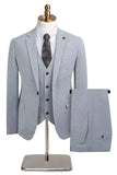 3-delad Slim Fit Notched Lapel Mäns Grå Kostymer