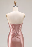 Dusty Rose Mermaid Axelbandslös pärlstav Korsett Satin Lång Balklänning med slits