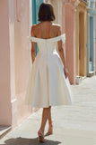 Off The Shoulder Vit En linje Midi Bröllopsklänning