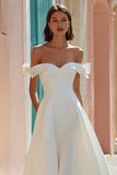 Off The Shoulder Vit En linje Midi Bröllopsklänning