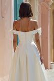 Off The Shoulder Vit En linje Midi Bröllopsklänning