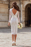 Ivory Lace Bodycon Långärmad Midi Förlovningsklänning med Skärp