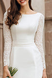 Elfenben, Bodycon, Båt, Hals, Satäng, Tingshus, Bröllopsklänning