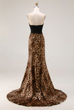 Brun Leopard Sjöjungfru Sweetheart Lace Appenlique Lång Balklänning med Rosett