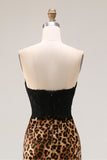 Brun Leopard Sjöjungfru Sweetheart Lace Appenlique Lång Balklänning med Rosett