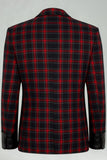 Röd Svart Rutnät 2 Delad Notched Kavajslag Mäns Baldräkter